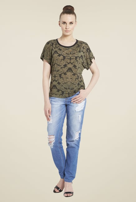 Globus Olive Printed Top Globus Olive Printed Top