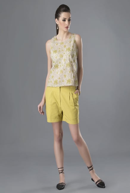 Fabindia Mustard Solid Shorts Fabindia Mustard Solid Shorts