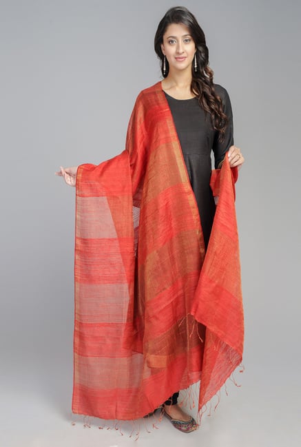 Fabindia Red Silk Matka Woven Handloom Zari Dupatta Fabindia Red Silk Matka Woven Handloom Zari Dupatta