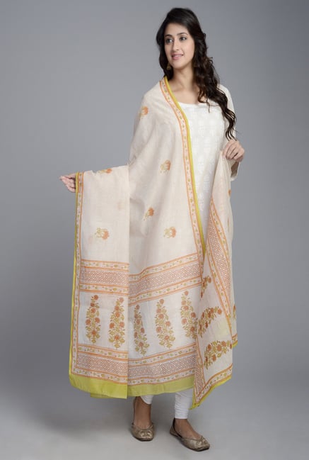 Fabindia Beige Chanderi Printed Flower Palla Chriss Dupatta Fabindia Beige Chanderi Printed Flower Palla Chriss Dupatta