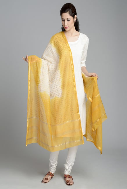 Fabindia Mustard Chanderi Printed Gold Khari Bijli Dupatta Fabindia Mustard Chanderi Printed Gold Khari Bijli Dupatta
