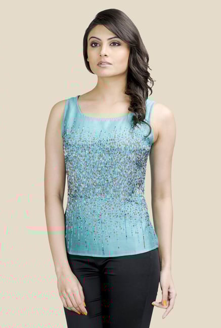 Fabindia Turquoise Embellished Top Fabindia Turquoise Embellished Top