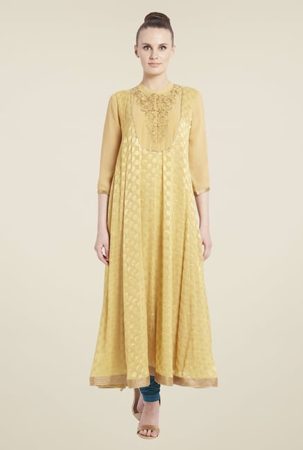 Globus Beige Embroidered Kurta Globus Beige Embroidered Kurta
