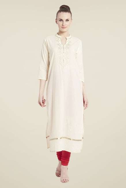 Globus Beige Embroidered Cotton Kurta Globus Beige Embroidered Cotton Kurta