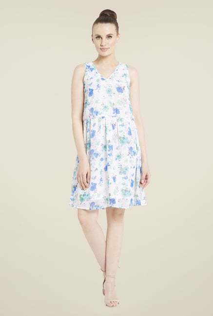 Globus White & Blue Floral Print Dress Globus White & Blue Floral Print Dress