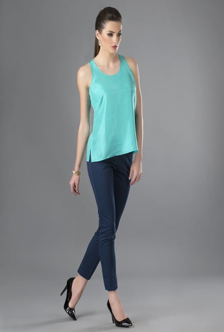 Fabindia Turquoise Solid Top Fabindia Turquoise Solid Top