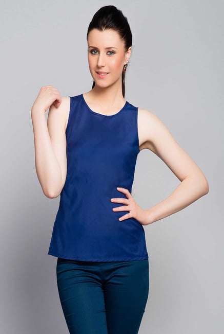 Fabindia Navy Solid Top Fabindia Navy Solid Top
