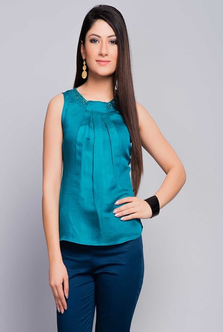 Fabindia Turquoise Solid Top Fabindia Turquoise Solid Top