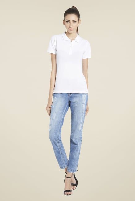 Globus White Solid Polo T-Shirt Globus White Solid Polo T-Shirt