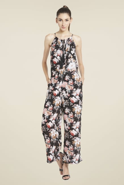 Globus Black Floral Print Jumpsuit Globus Black Floral Print Jumpsuit