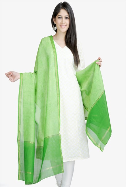 Fabindia Green Chanderi Printed Jute Dupatta Fabindia Green Chanderi Printed Jute Dupatta