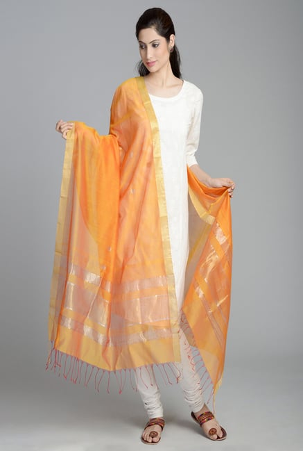 Fabindia Orange Chanderi Woven Handloom Buti Wave Dupatta Fabindia Orange Chanderi Woven Handloom Buti Wave Dupatta