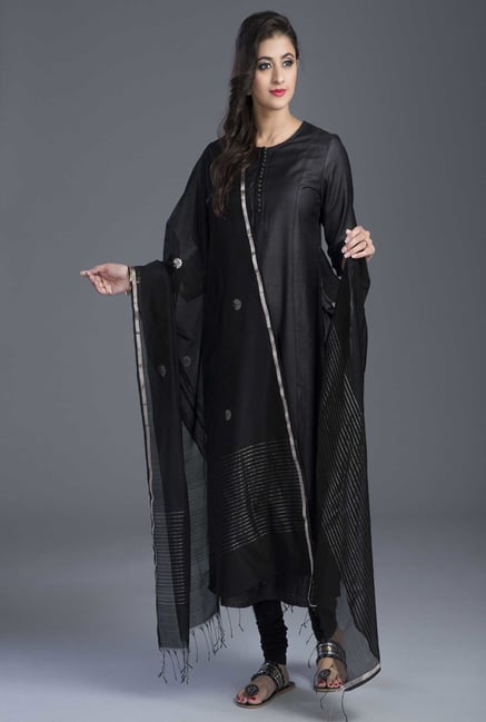 Fabindia Black Chanderi Woven Handloom Zari Fan Dupatta Fabindia Black Chanderi Woven Handloom Zari Fan Dupatta
