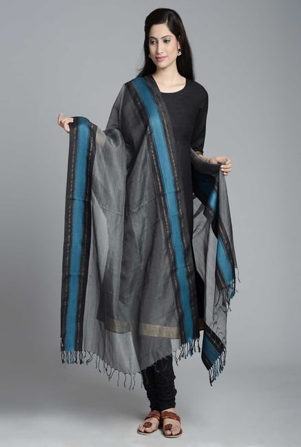 Fabindia Grey Maheshwari Woven Handloom Kinara Dupatta Fabindia Grey Maheshwari Woven Handloom Kinara Dupatta