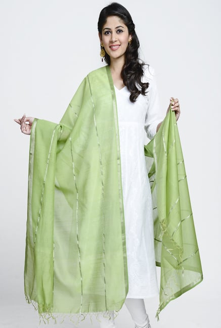 Fabindia Olive Maheshwari Woven Silver Stripe Dupatta Fabindia Olive Maheshwari Woven Silver Stripe Dupatta