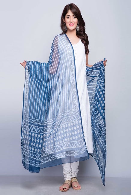 Fabindia Blue Kota Printed Diamond Palla Dupatta Fabindia Blue Kota Printed Diamond Palla Dupatta