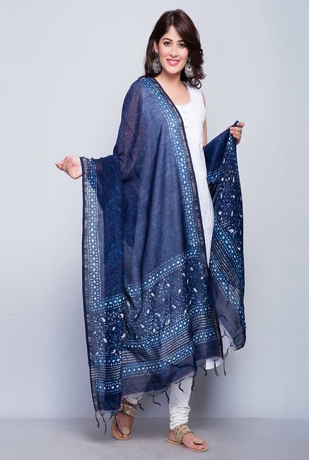 Fabindia Navy Chanderi Printed Small Ambi Jaal Dupatta Fabindia Navy Chanderi Printed Small Ambi Jaal Dupatta