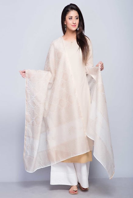 Fabindia Beige Maheshwari Printed Gold Khari Bhaal Dupatta Fabindia Beige Maheshwari Printed Gold Khari Bhaal Dupatta