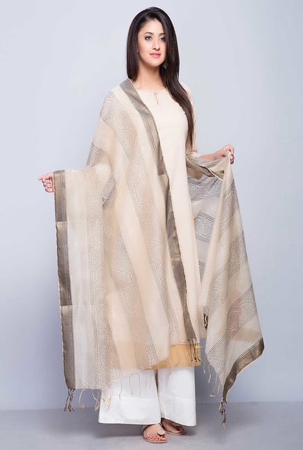 Fabindia Beige Maheshwari Printed Band Dupatta Fabindia Beige Maheshwari Printed Band Dupatta