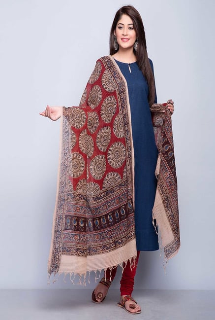 Fabindia Multicolor Chanderi Printed Floral Jaal Dupatta Fabindia Multicolor Chanderi Printed Floral Jaal Dupatta