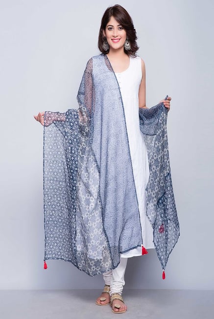Fabindia Blue Kota Printed Gulbahar Dupatta Fabindia Blue Kota Printed Gulbahar Dupatta