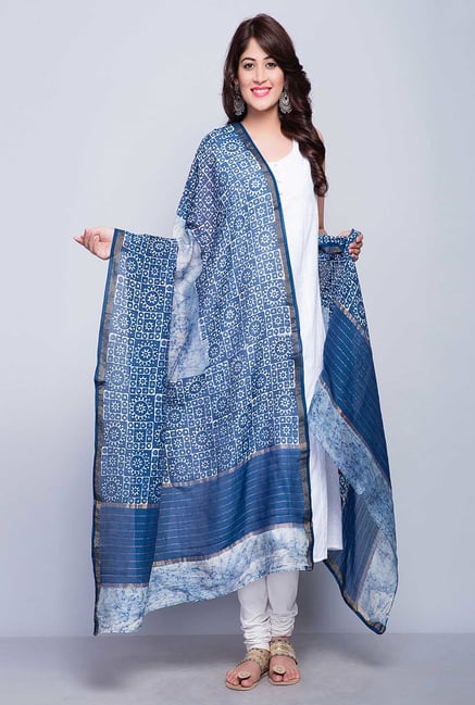 Fabindia Blue Chanderi Printed Circles Zari Dupatta Fabindia Blue Chanderi Printed Circles Zari Dupatta