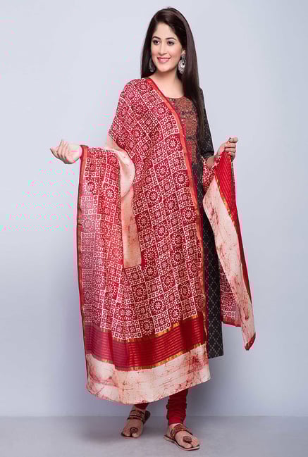 Fabindia Red Chanderi Printed Circles Zari Dupatta Fabindia Red Chanderi Printed Circles Zari Dupatta