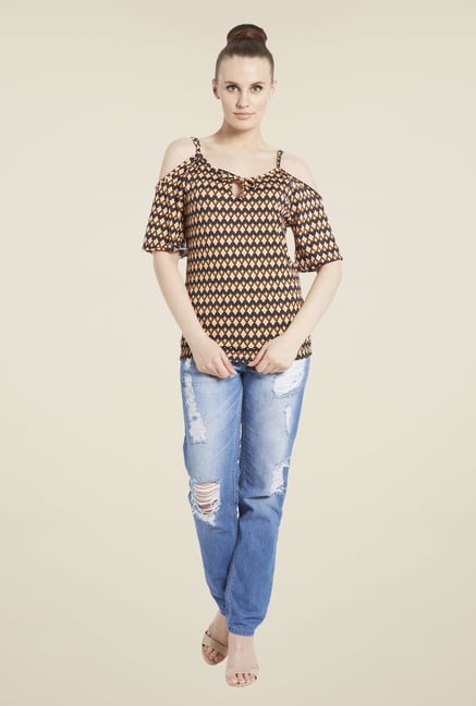 Globus Orange & Black Printed Top Globus Orange & Black Printed Top