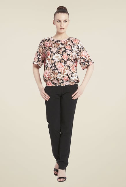 Globus Pink & Black Floral Print Top Globus Pink & Black Floral Print Top