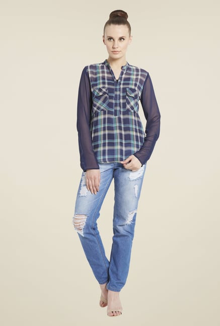 Globus Navy Checked Top Globus Navy Checked Top