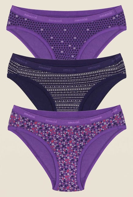 Amante Purple & Navy Bikini Panty (Pack Of 3) Amante Purple & Navy Bikini Panty (Pack Of 3)