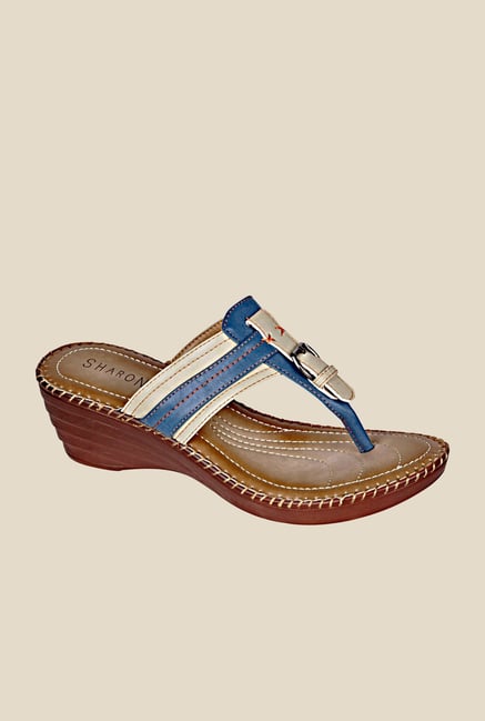 Khadim's Blue & Beige T-Strap Wedges Khadim's Blue & Beige T-Strap Wedges