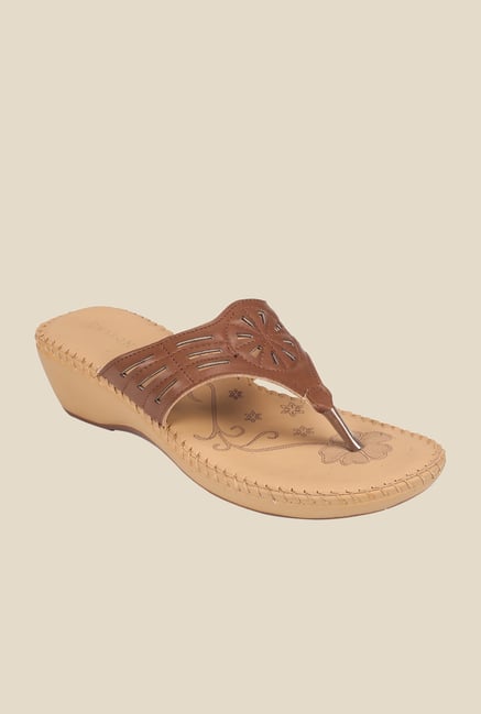 Khadim's Brown Wedge Heeled Thong Sandals Khadim's Brown Wedge Heeled Thong Sandals