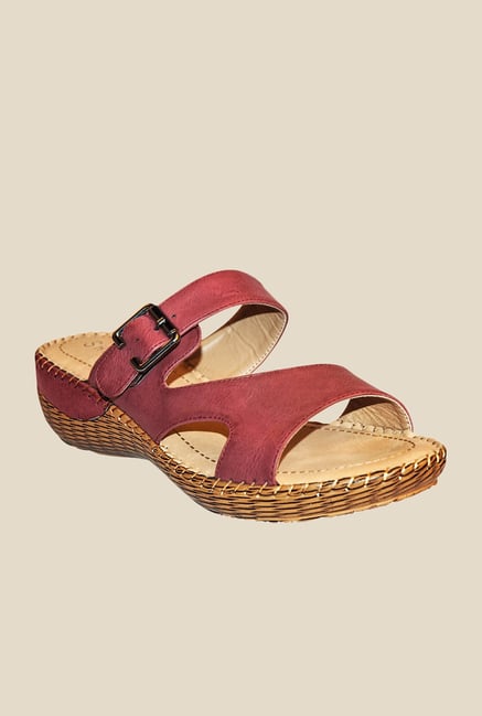 Khadim's Maroon Wedge Heeled Sandals Khadim's Maroon Wedge Heeled Sandals