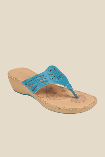 Khadim's Blue Wedge Heeled Thong Sandals Khadim's Blue Wedge Heeled Thong Sandals