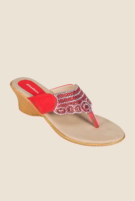Khadim's Red Wedge Heeled Sandals Khadim's Red Wedge Heeled Sandals
