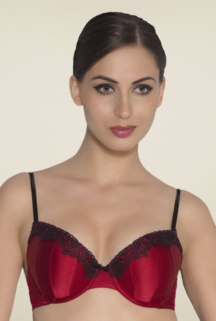 Amante Maroon Silk Padded Plunge Bra Amante Maroon Silk Padded Plunge Bra