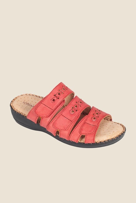 Khadim's Light Red Wedge Heeled Sandals Khadim's Light Red Wedge Heeled Sandals