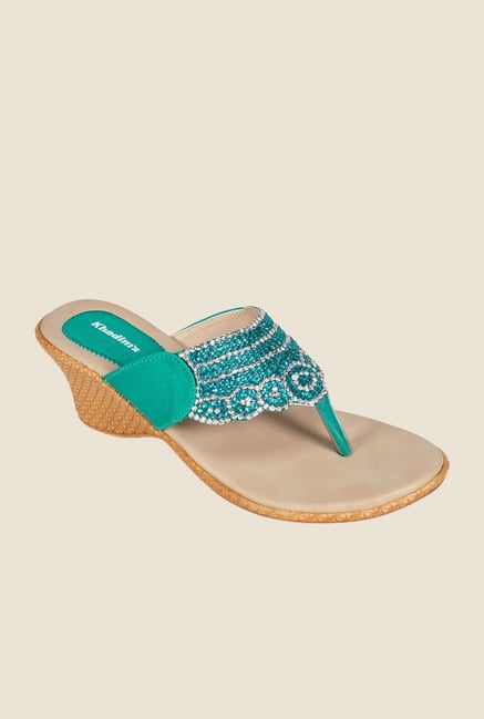 Khadim's Turquoise Wedge Heeled Sandals Khadim's Turquoise Wedge Heeled Sandals