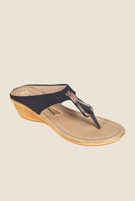 Khadim's Black T-Strap Wedges Khadim's Black T-Strap Wedges