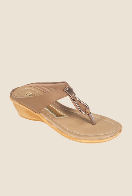 Khadim's Gold & Brown T-Strap Wedges Khadim's Gold & Brown T-Strap Wedges