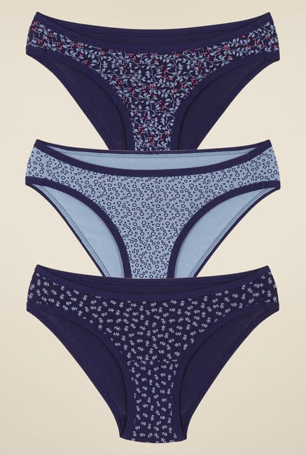 Amante Blue Printed Bikini Panties (Pack Of 3) Amante Blue Printed Bikini Panties (Pack Of 3)