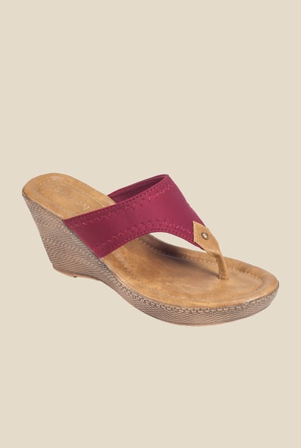 Khadim's Maroon Wedge Heeled Sandals Khadim's Maroon Wedge Heeled Sandals