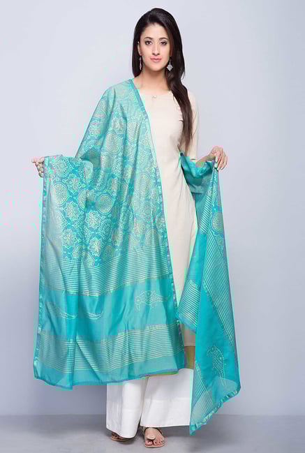 Fabindia Turquoise Maheshwari Printed Khari Bhaal Dupatta Fabindia Turquoise Maheshwari Printed Khari Bhaal Dupatta