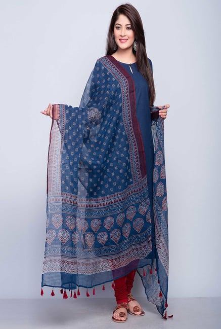 Fabindia Blue Kota Printed Ajrakh Paan Dupatta Fabindia Blue Kota Printed Ajrakh Paan Dupatta
