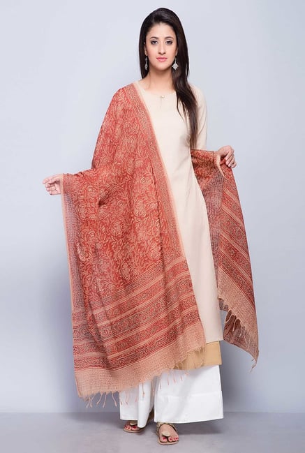 Fabindia Rust Cotton Printed Kalamkari Jaal Dupatta Fabindia Rust Cotton Printed Kalamkari Jaal Dupatta
