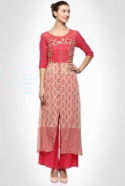 Saumya Pahwa Designer Wear Coral Suit Set by Kimaya Saumya Pahwa Designer Wear Coral Suit Set by Kimaya