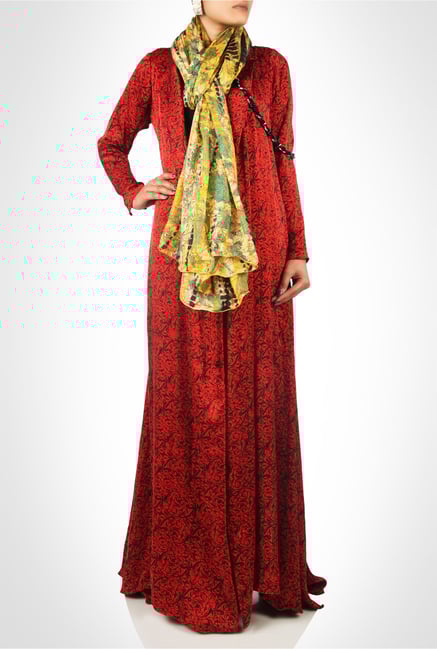 Huma Adnan Designer Wear Red Printed Maxi Dress by Kimaya Huma Adnan Designer Wear Red Printed Maxi Dress by Kimaya