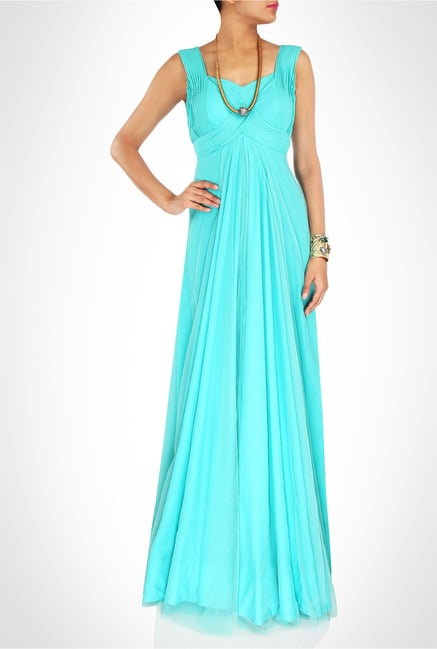 Mansi Vupalla Designer Wear Turquoise Gown by Kimaya Mansi Vupalla Designer Wear Turquoise Gown by Kimaya