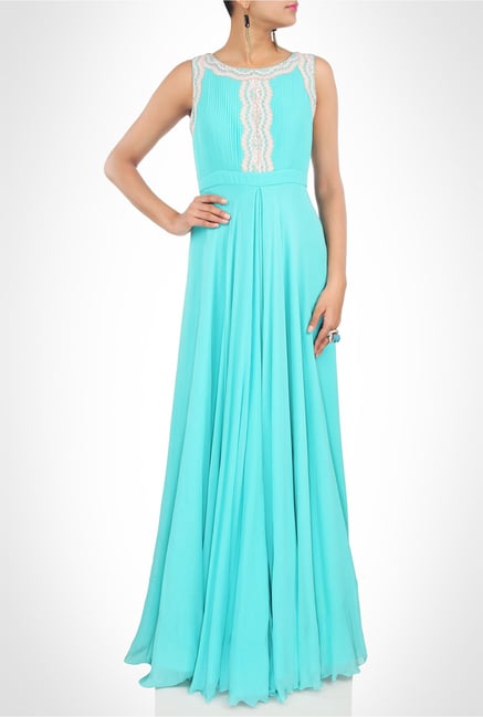 Mansi Vupalla Designer Wear Turquoise Gown by Kimaya Mansi Vupalla Designer Wear Turquoise Gown by Kimaya